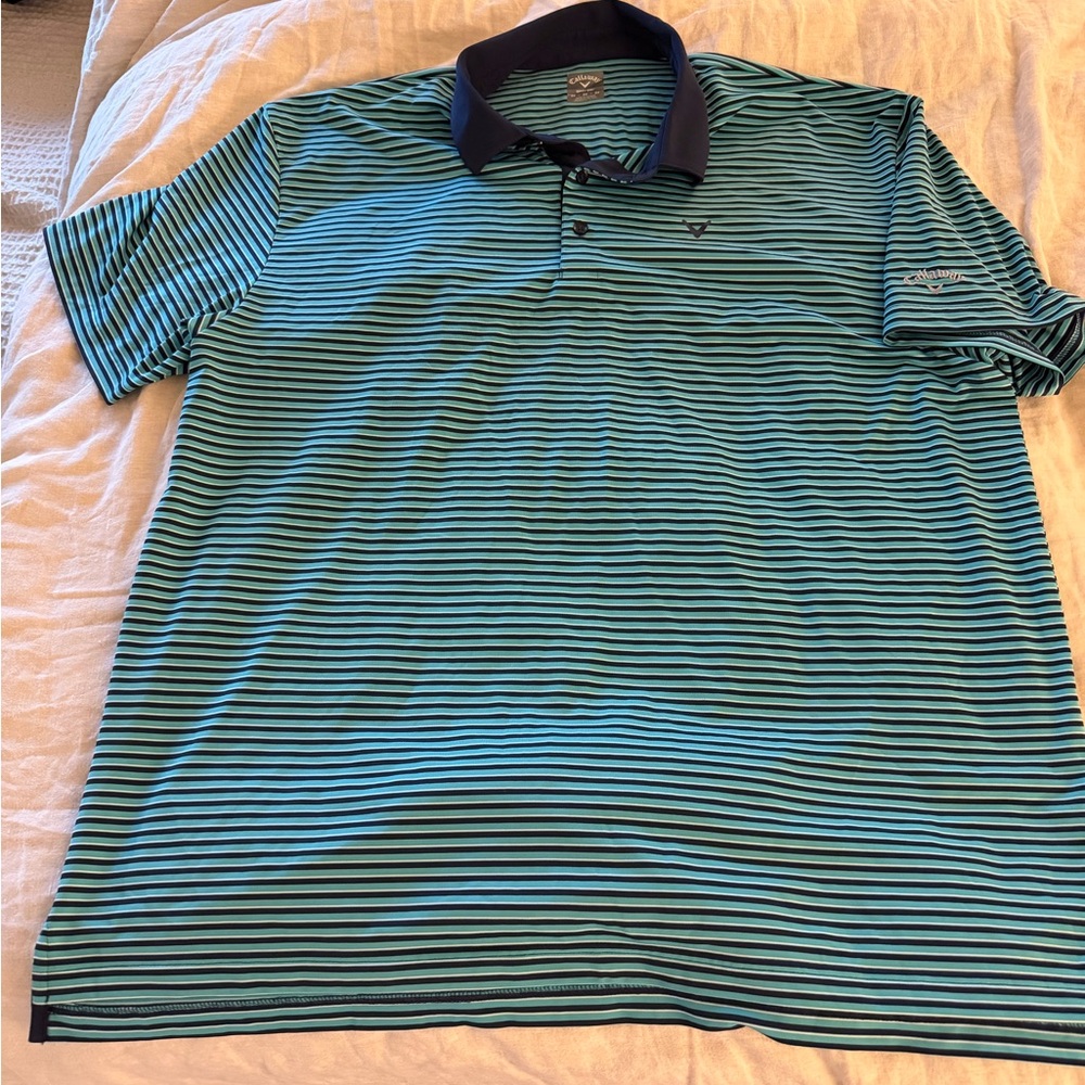 Callaway Teal and Navy Striped Polo Shirt